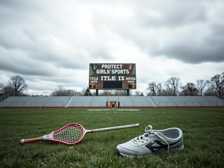 Flick International A stark, empty high school sports field symbolizing the conflict over girls' sports rights
