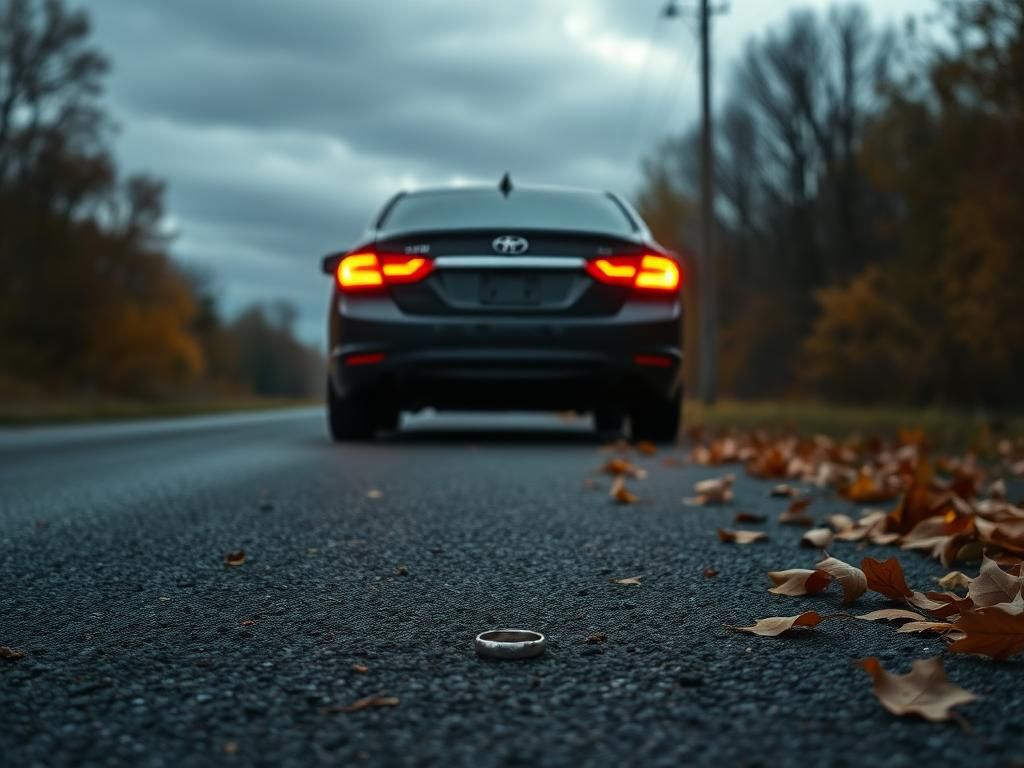 Flick International A somber and empty car parked on a quiet rural road surrounded by autumn foliage