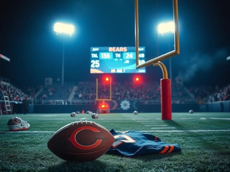 Flick International Empty football stadium illuminated by floodlights with a Bears jersey on the ground