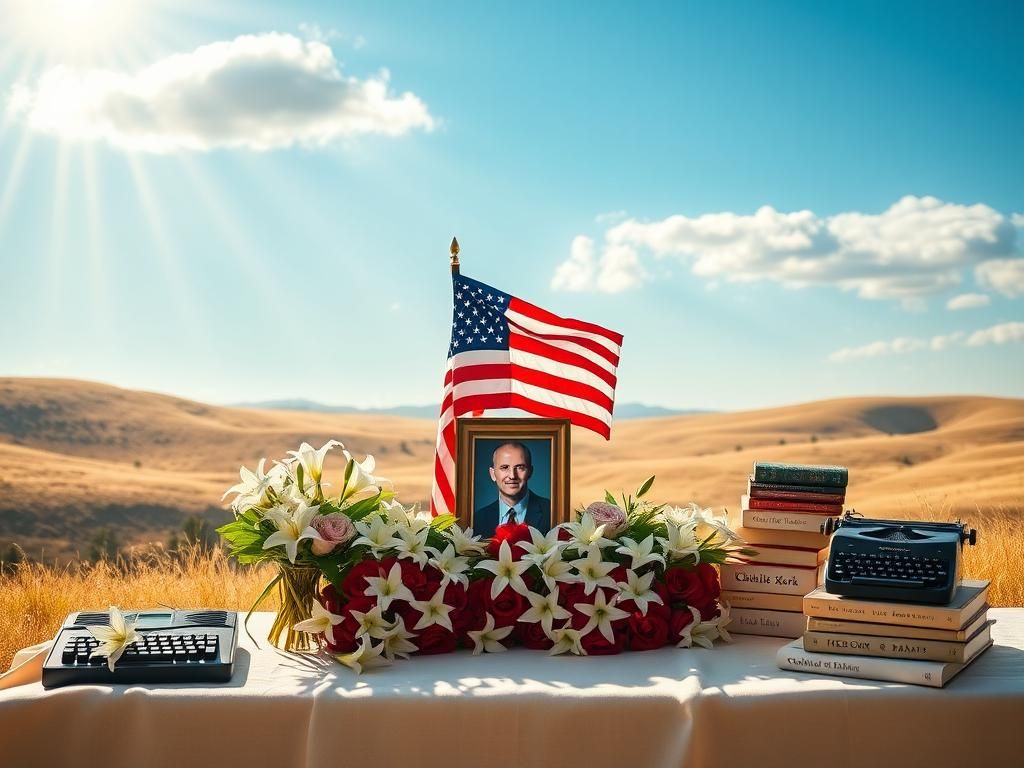 Flick International Memorial table dedicated to Charlie Kirk with American flag and portrait