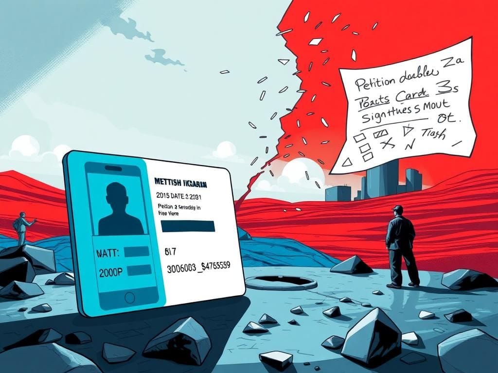 Flick International Conceptual illustration of digital ID card controversy in the UK