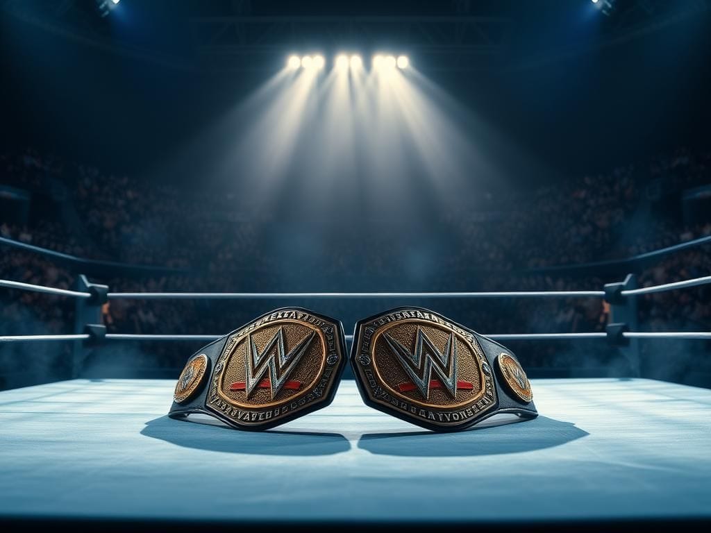 Flick International Close-up of wrestling ring with championship belts symbolizing John Cena's career