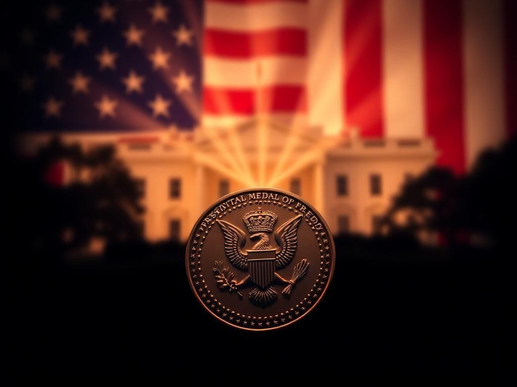 Flick International Presidential Medal of Freedom displayed against the American flag