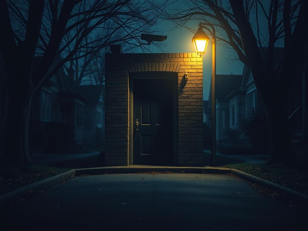 Flick International Dimly lit urban doorway with ominous glow at night