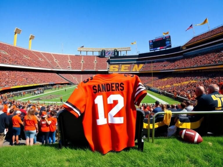 Flick International A split-scene image showcasing the Cleveland Browns and Pittsburgh Steelers stadiums filled with fans and a No. 12 jersey in the foreground