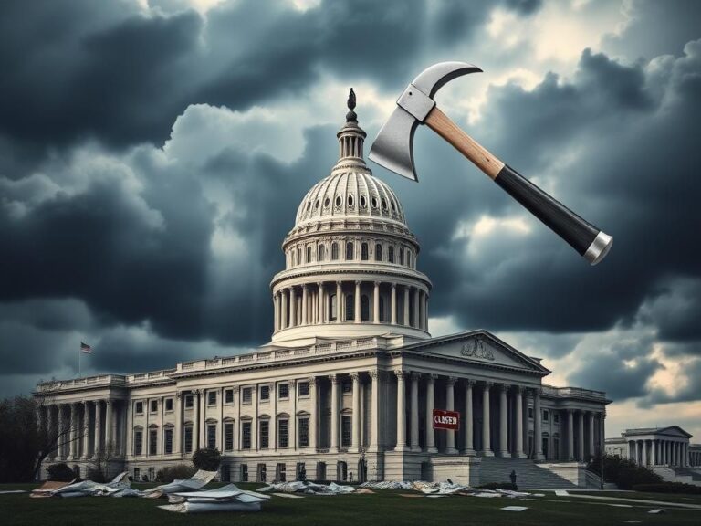 Flick International U.S. Capitol building partially obscured by stormy clouds, symbolizing turmoil during government shutdown
