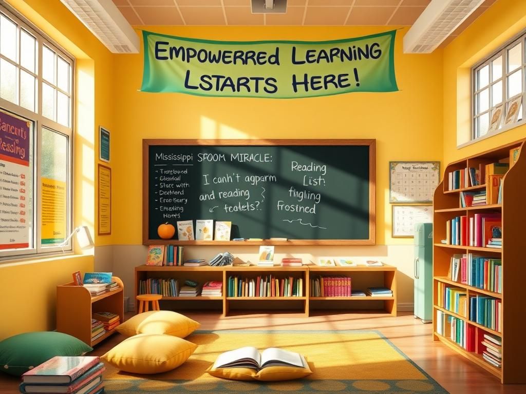 Flick International A vibrant classroom showcasing the Mississippi education reform with organized reading materials and bright educational posters.