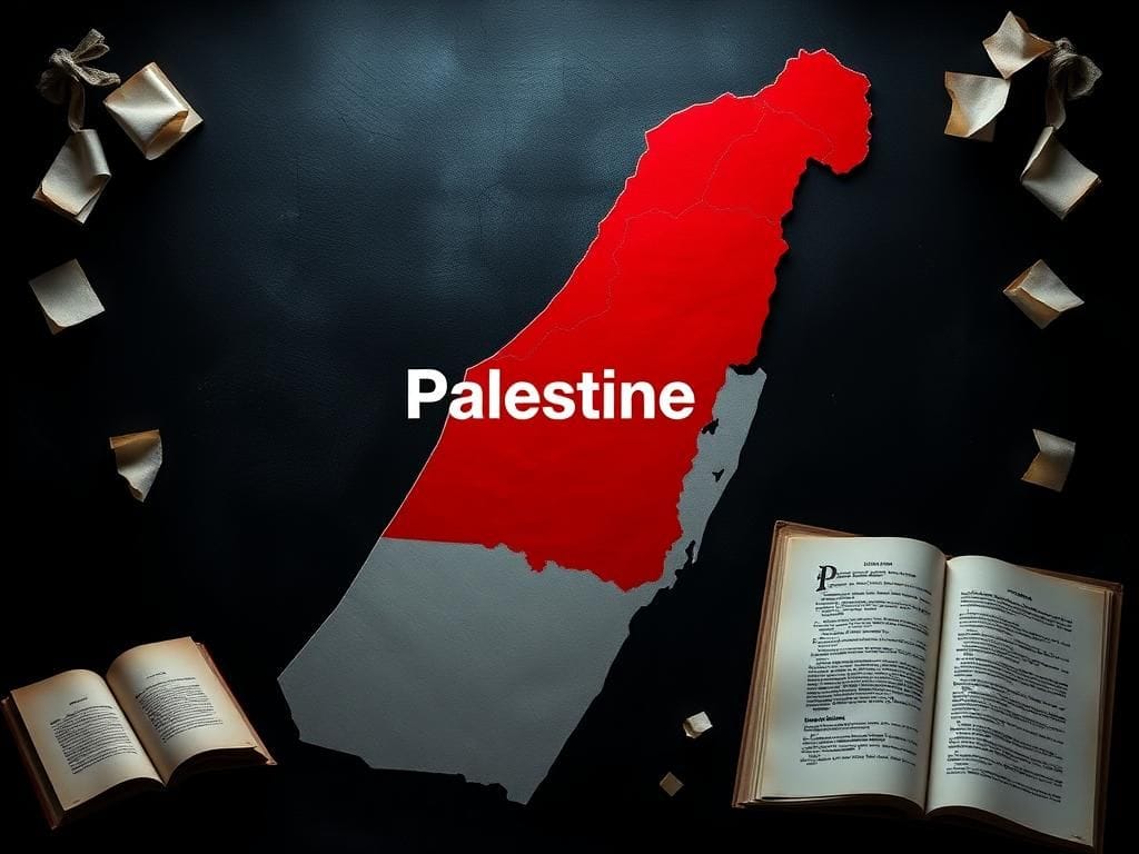 Flick International A controversial map depicting Palestine with erased borders of Israel, set against a dark background to evoke conflict.