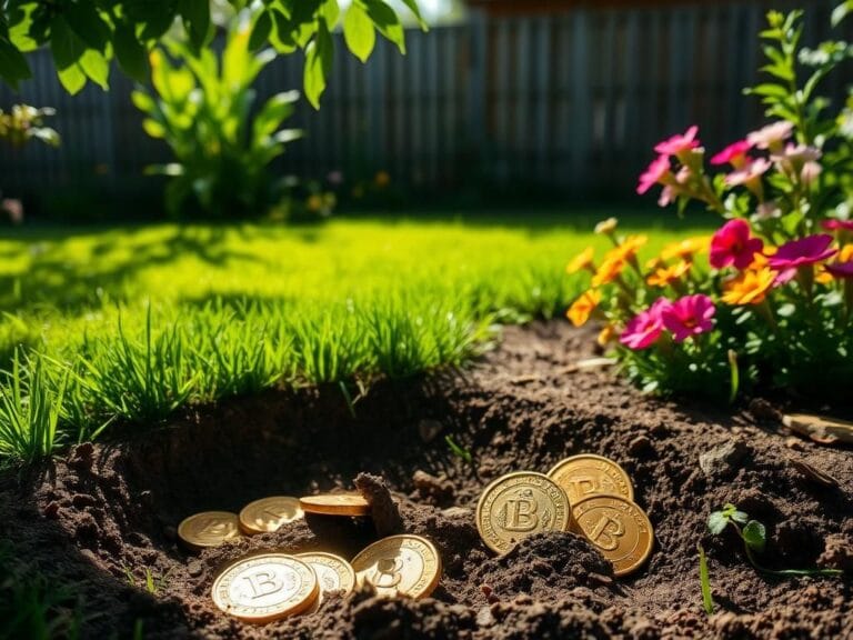 Flick International A serene garden scene in Hampshire revealing Tudor-era gold coins partially embedded in the soil
