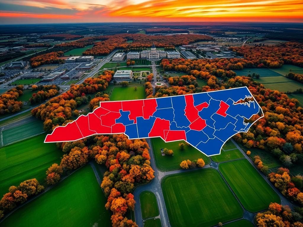 Flick International Aerial view of North Carolina landscape with congressional district map