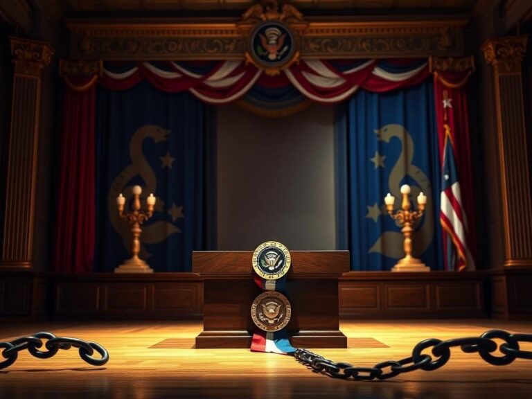Flick International Empty podium with Presidential Medal of Freedom in ceremonial hall honoring Charlie Kirk