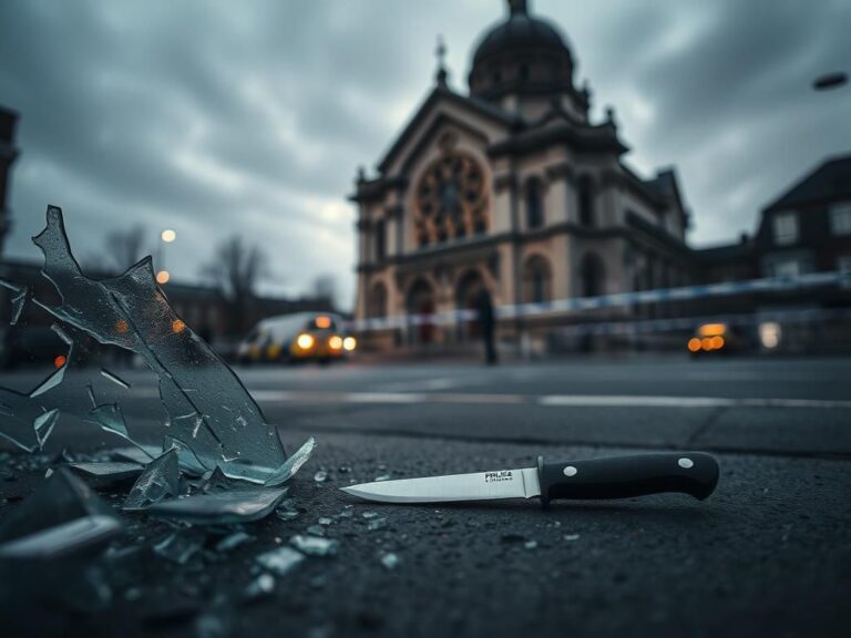 Flick International Shattered glass from a vehicle with a knife near a synagogue after an attack in Manchester