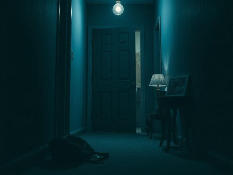 Flick International A dimly lit hallway with a discarded handbag symbolizing a disrupted life