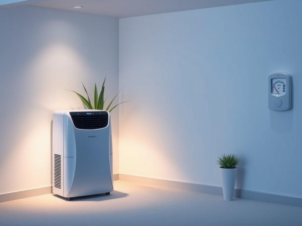 Flick International Modern dehumidifier in a stylish basement corner