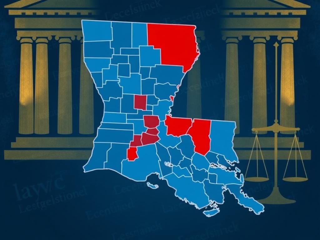 Flick International Congressional map of Louisiana illustrating majority-black and majority-white districts with courthouse elements