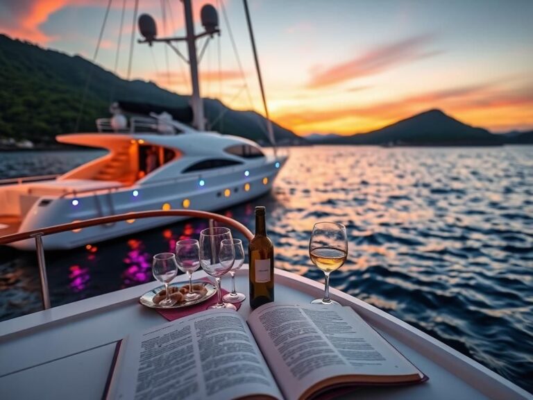 Flick International A serene yacht floating on calm waters at sunset