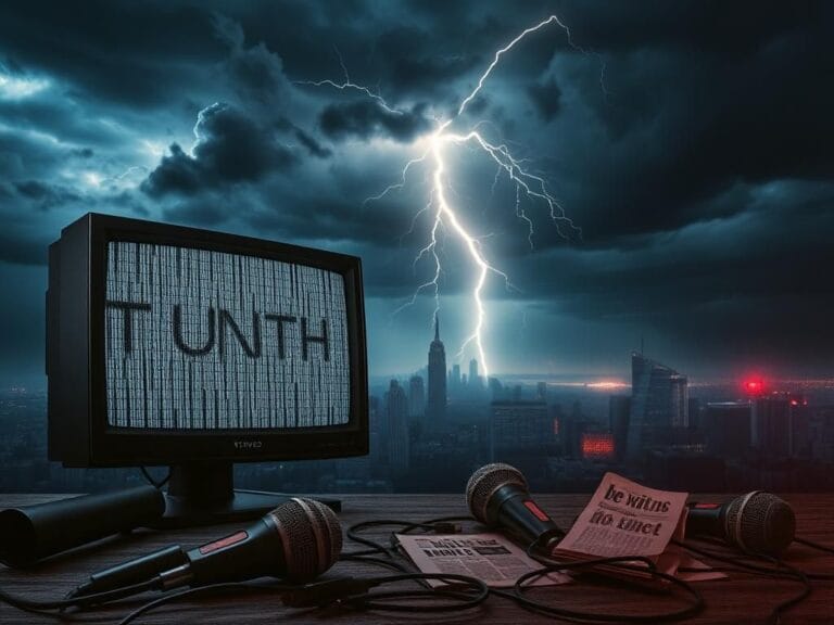 Flick International Cracked television screen displaying static, symbolizing fractured media landscape