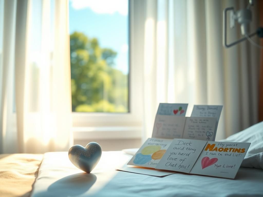 Flick International Heart-shaped ornament symbolizing love and memory in a softly glowing hospital room