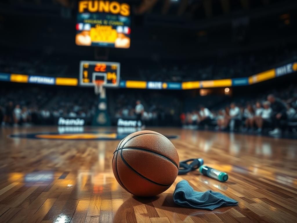 Flick International Basketball court with a ball and medical signs reflecting Kelsey Mitchell's recent health scare