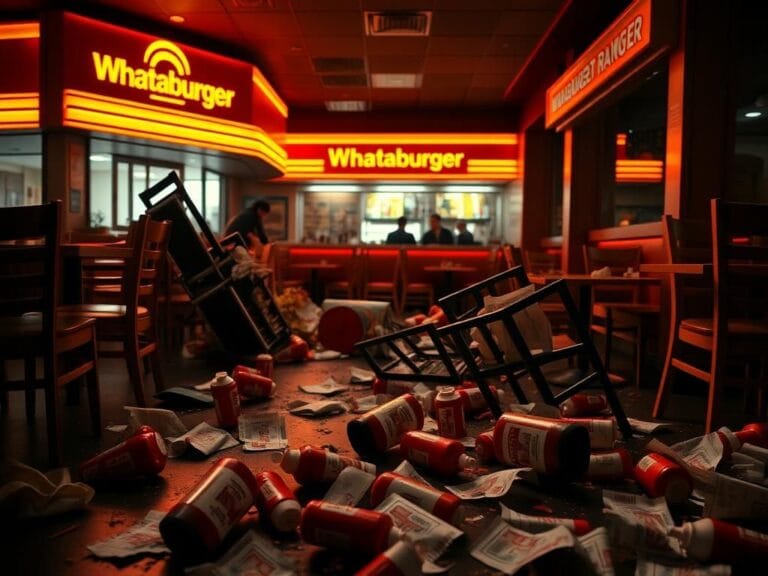 Flick International Chaotic scene inside a Whataburger restaurant after a food order mix-up brawl