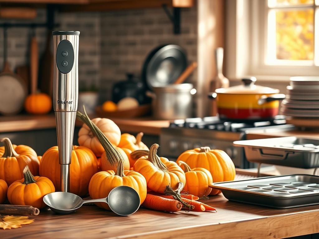 Flick International Cozy autumn kitchen scene with fresh vegetables and cooking tools for fall meals