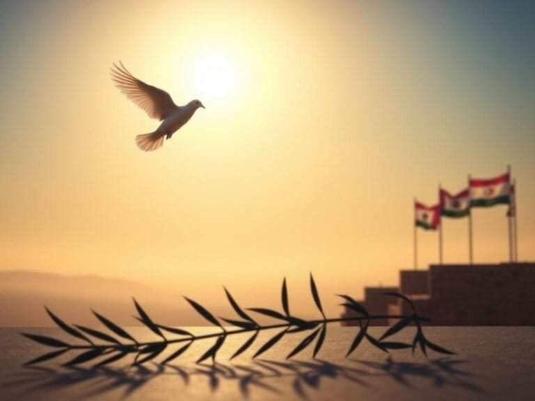 Flick International Dove soaring above a tranquil Middle Eastern landscape symbolizing hope and peace