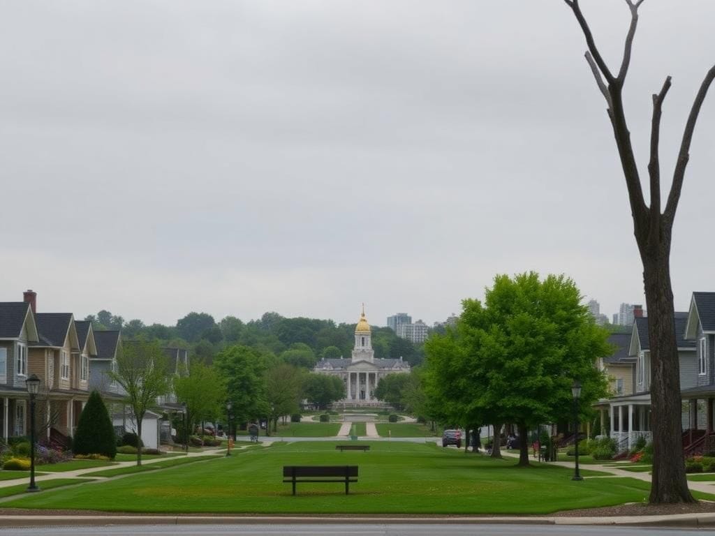 Flick International Peaceful street scene in Broadview, Illinois with residential homes and gardens