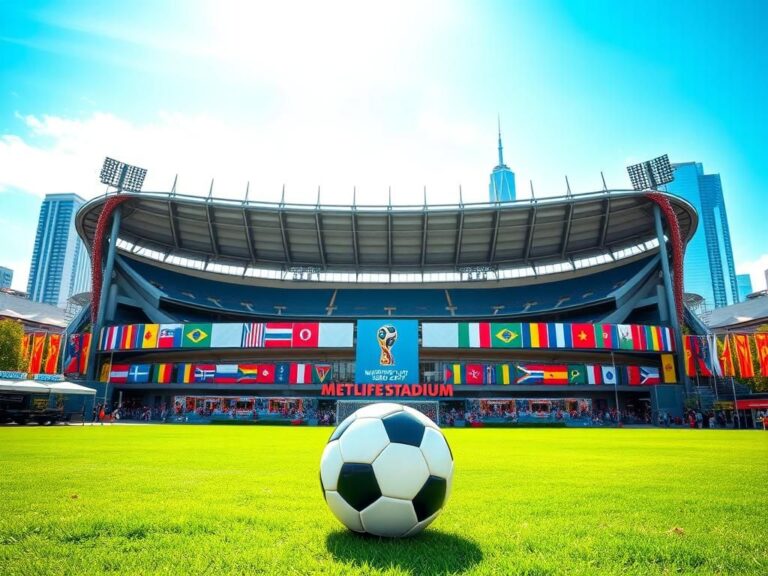 Flick International Aerial view of MetLife Stadium showcasing a festive World Cup atmosphere