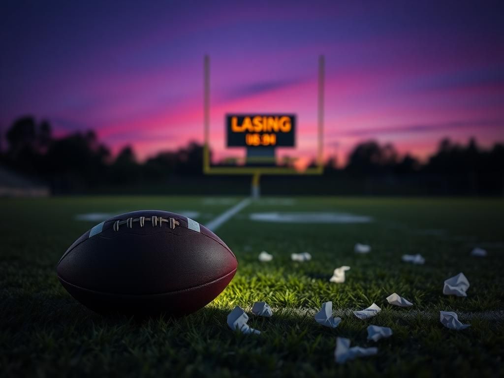 Flick International A football resting on turf with a spotlight, symbolizing leadership struggles.