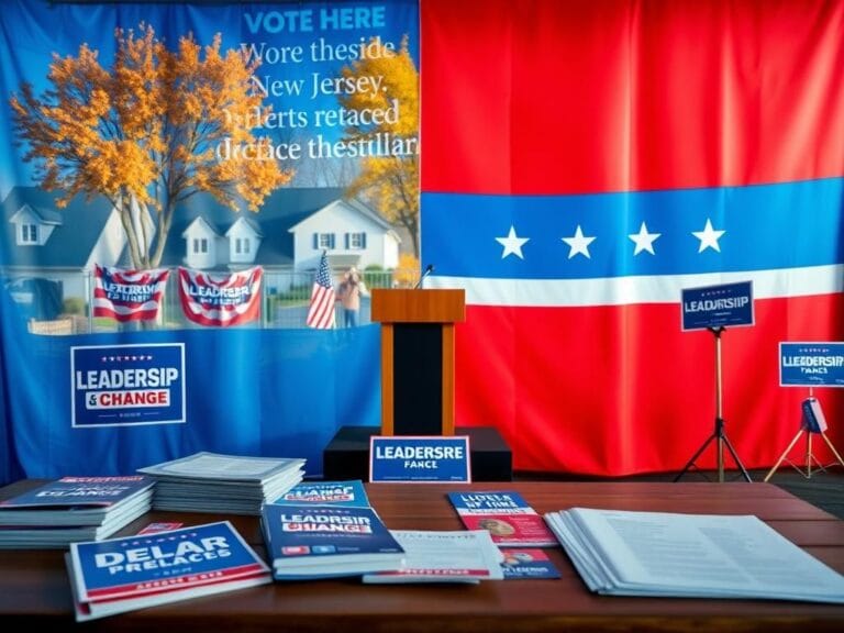 Flick International Campaign materials and suburban neighborhood scene in New Jersey's gubernatorial election