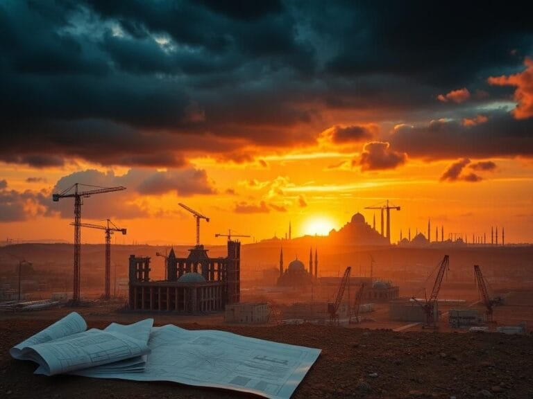 Flick International Aerial view of Gaza showcasing construction cranes amidst destruction, symbolizing hope and renewal.
