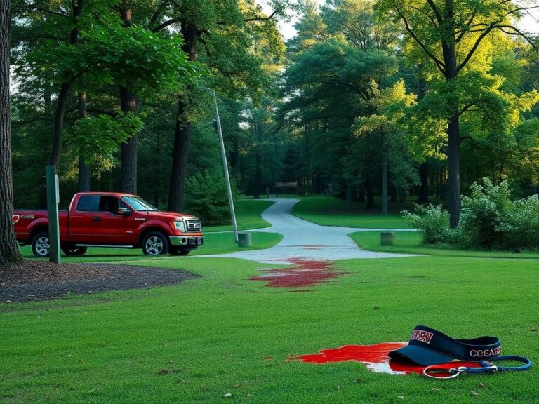 Flick International Abandoned red Ford F-150 truck near tree line in Kiesel Park, Auburn, Alabama