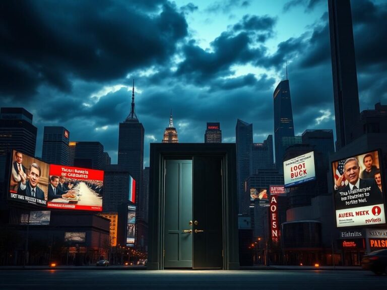 Flick International A dramatic cityscape at dusk featuring a prominent skyline and an imposing jail cell door symbolizing the vow to arrest Israeli Prime Minister Netanyahu.