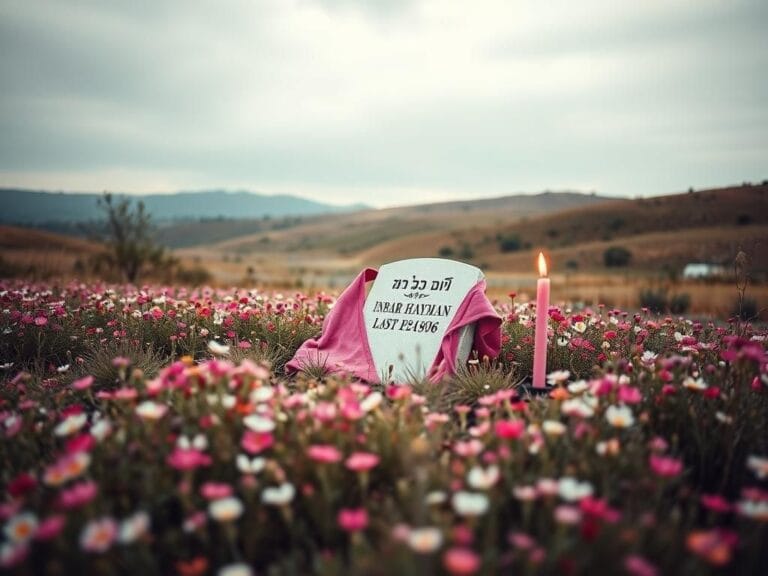 Flick International Somber memorial site with headstone for Inbar Hayman surrounded by wildflowers