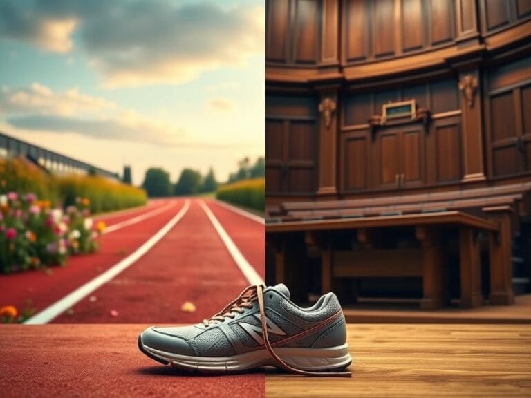 Flick International Abandoned running shoes on an overgrown track symbolizing the struggle of transgender athletes