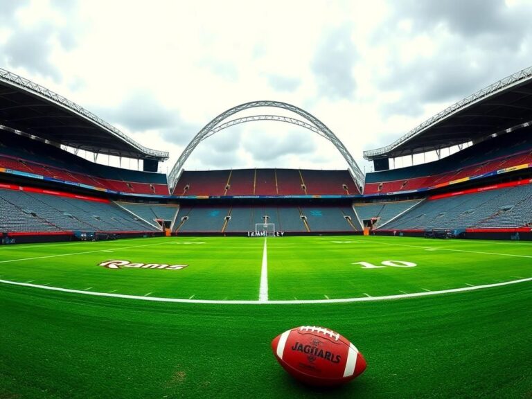 Flick International Panoramic view of Wembley Stadium with Rams and Jaguars logos on the field