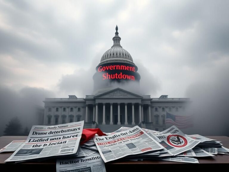 Flick International Dramatic government building shrouded in fog during a shutdown