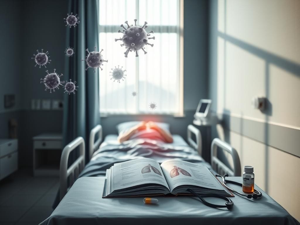 Flick International A serene hospital room illustrating the impact of pneumonia on respiratory health.