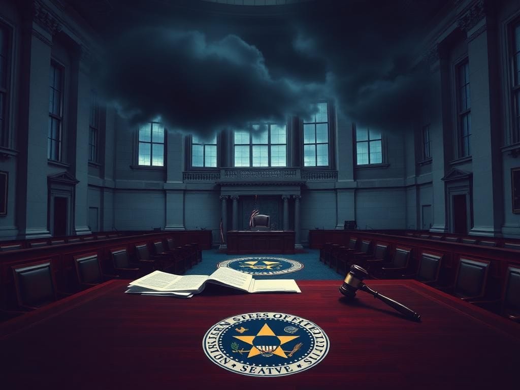 Flick International Empty U.S. Senate chamber symbolizing political inaction and tension