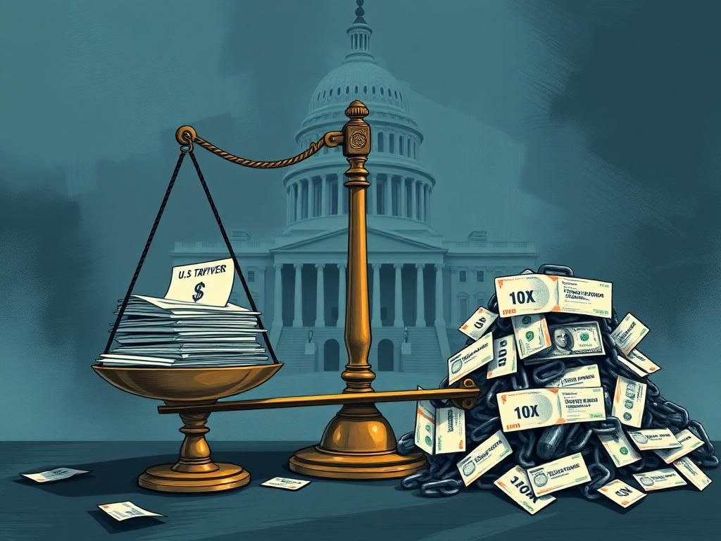 Flick International Conceptual illustration depicting a large scale symbolizing healthcare funding imbalance due to illegal immigration.