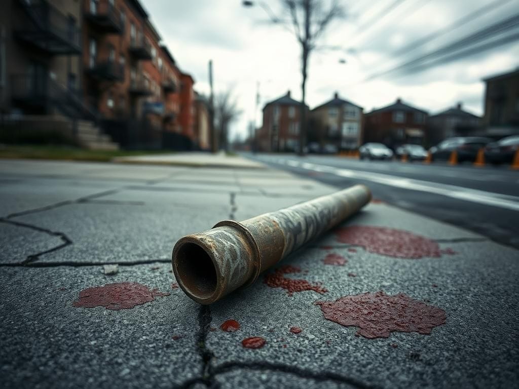Flick International Close-up of a rusty metal pipe on a cracked Bronx sidewalk
