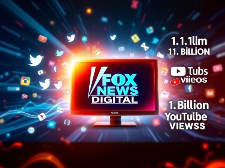 Flick International Glowing monitor displaying the Fox News Digital logo with vibrant social media icons symbolizing high engagement.