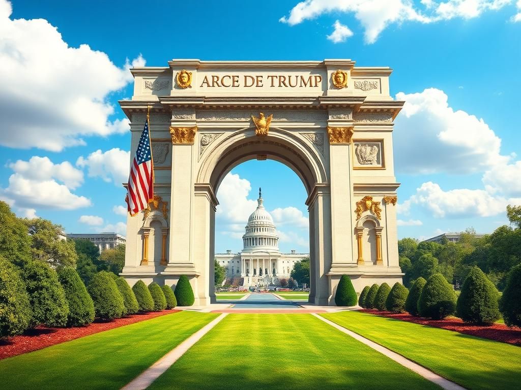 Flick International Architectural rendering of the Arc de Trump monument at the National Mall