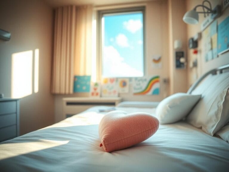 Flick International A serene hospital room with a heart-shaped pillow symbolizing love and support