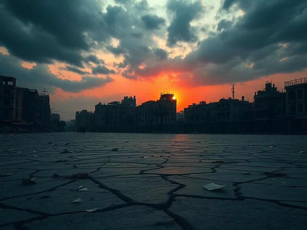 Flick International Dramatic landscape of Gaza City with shadows of violence