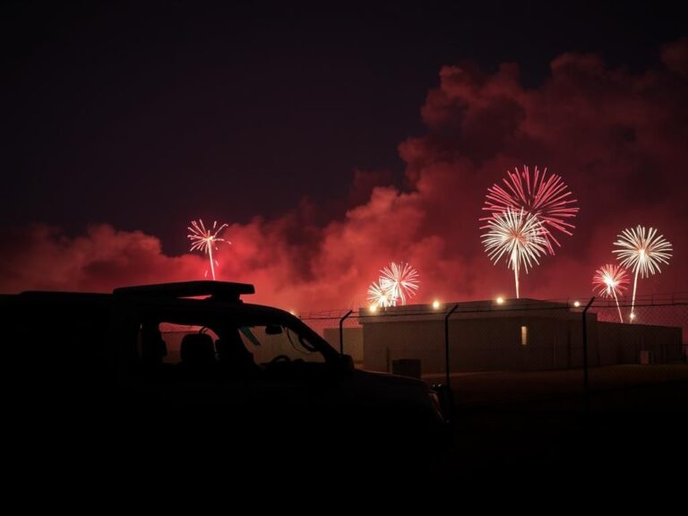 Flick International Heavily damaged security vehicle outside ICE facility in Alvarado, Texas during July 4 attack