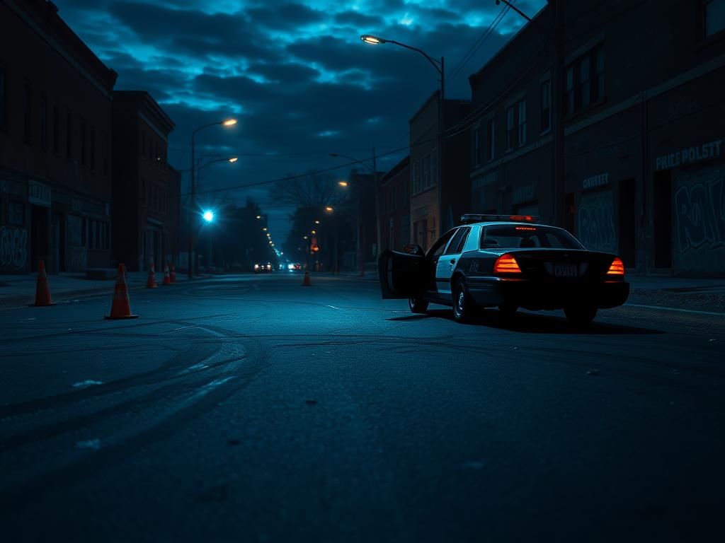 Flick International A deserted urban street in Massachusetts showing tire marks and debris from a street takeover