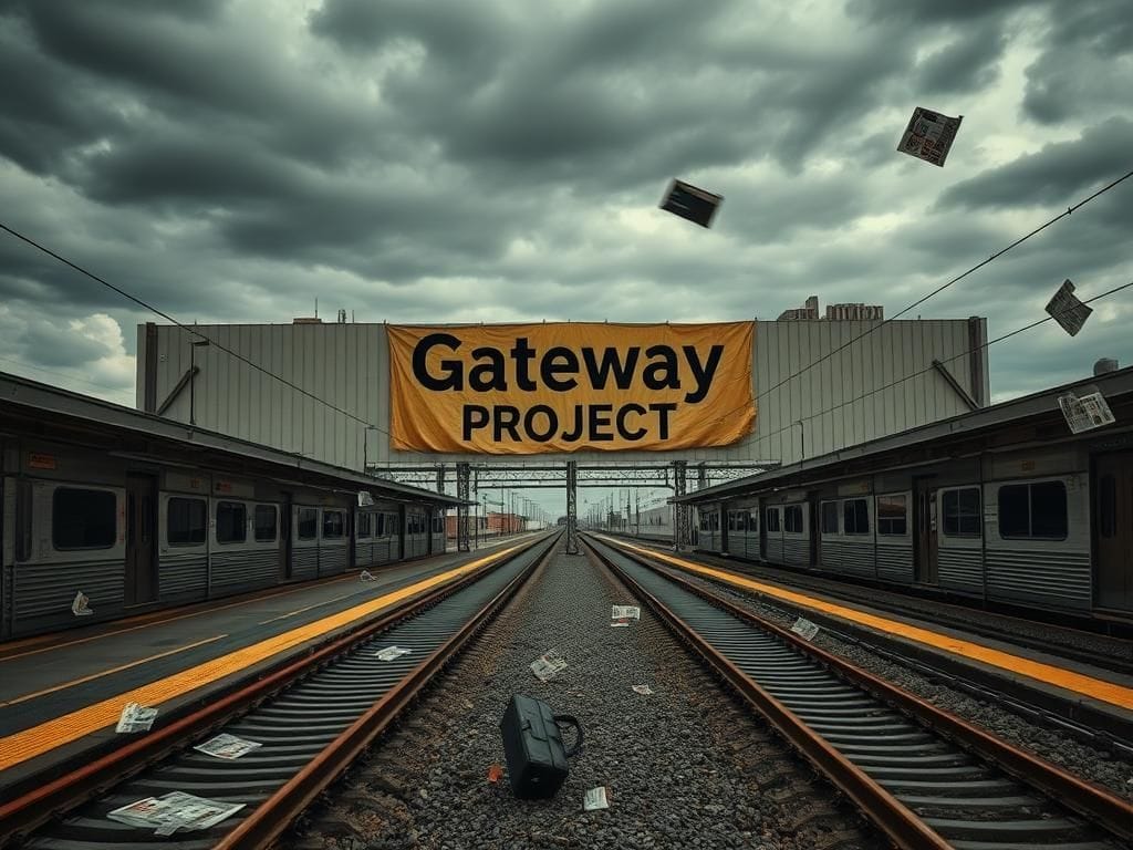 Flick International Commuter rail station in New Jersey illustrating disruption due to halted Gateway Project funding