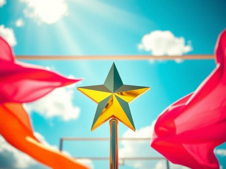 Flick International A gleaming gold star symbolizing limitless potential and self-belief against a vibrant blue sky with fluffy clouds.