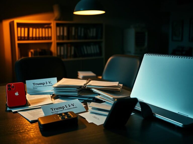 Flick International Dimly lit office with scattered classified documents related to John Bolton